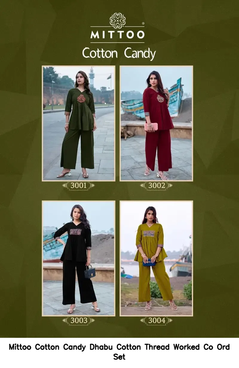 Mittoo Cotton Candy Dhabu Cotton Thread Worked Co Ord Set — Wholesale Cotton Kurti Pant Set, Mittoo wholesale from Surat — view 2