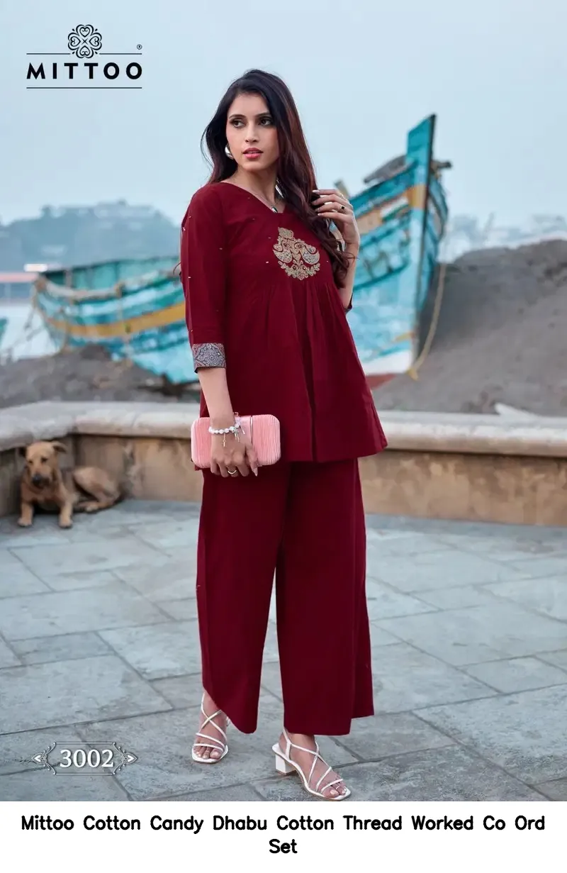 Mittoo Cotton Candy Dhabu Cotton Thread Worked Co Ord Set — Wholesale Cotton Kurti Pant Set, Mittoo wholesale from Surat — view 5