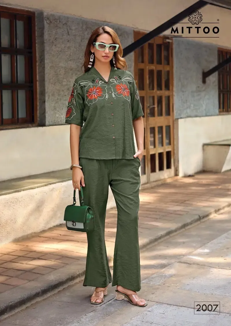Mittoo Daizy Vol 2 Viscose Crape Co Ord Set — Wholesale Cotton Kurti Pant Set, Mittoo wholesale from Surat — view 1
