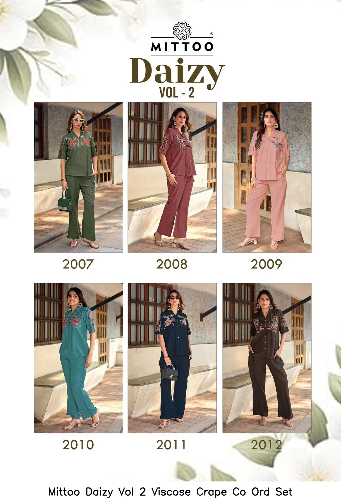 Mittoo Daizy Vol 2 Viscose Crape Co Ord Set — Wholesale Cotton Kurti Pant Set, Mittoo wholesale from Surat — view 2