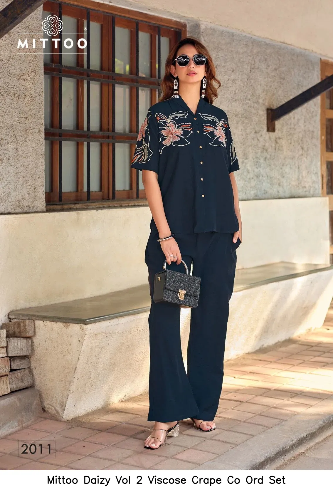 Mittoo Daizy Vol 2 Viscose Crape Co Ord Set — Wholesale Cotton Kurti Pant Set, Mittoo wholesale from Surat — view 3