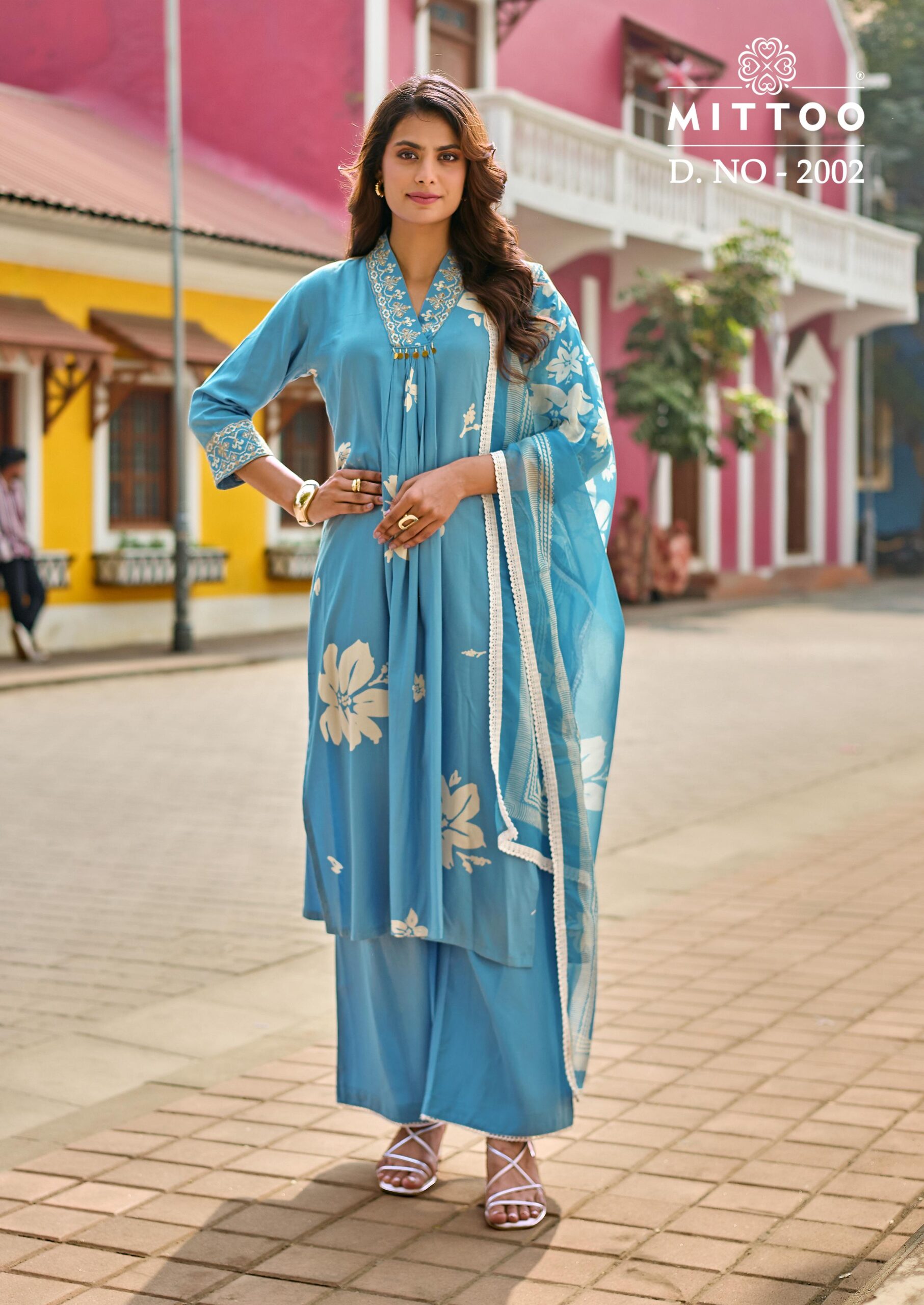 Mittoo Razia Rayon Print Handworked Kurti Set With Dupatta Set