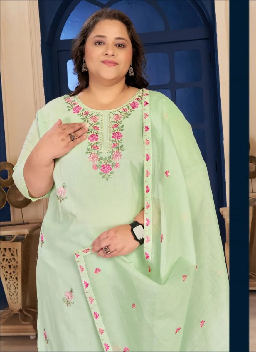 Moksh Plus Size Pure Cotton Vol 1 Cotton Embroidered Kurti With Bottom Dupatta Set
