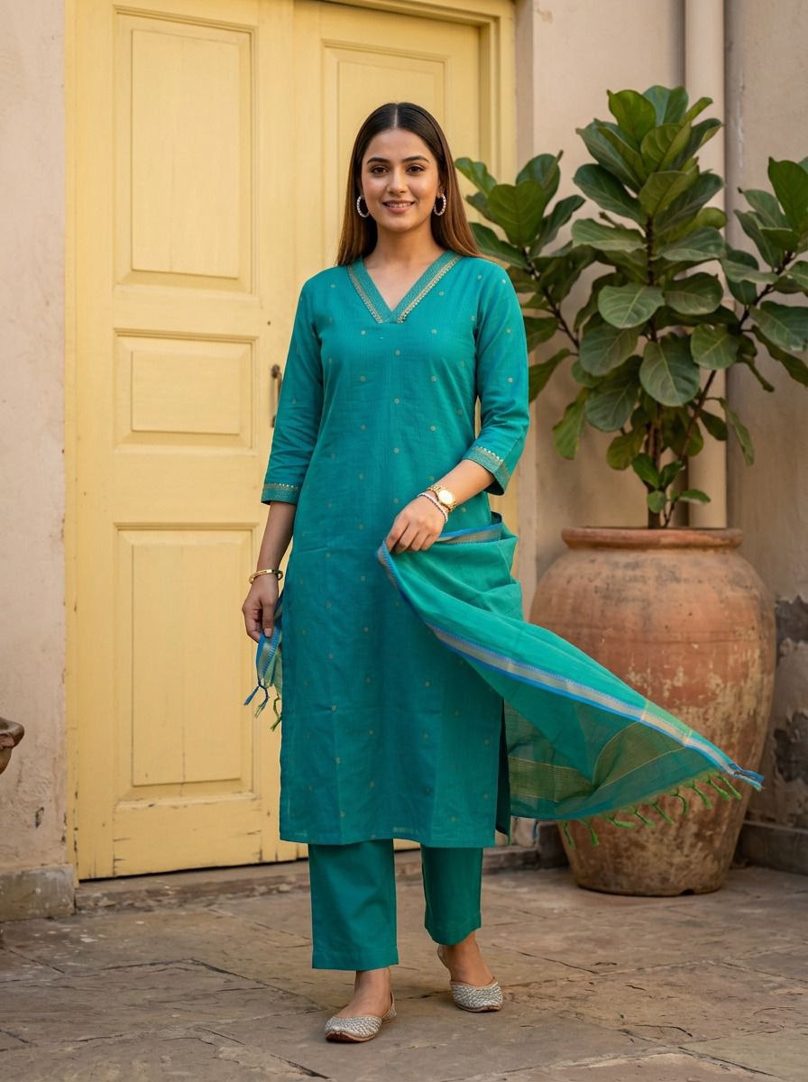 Radhika Glam Look Vol 2 Milano Silk Kurti With Bottom Dupatta Set — Wholesale Kurti Pant Set, Radhika wholesale from Surat — view 3