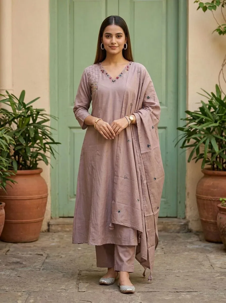 Naisha K 836 Mul Mul Aline Kurti With Bottom Dupatta Set