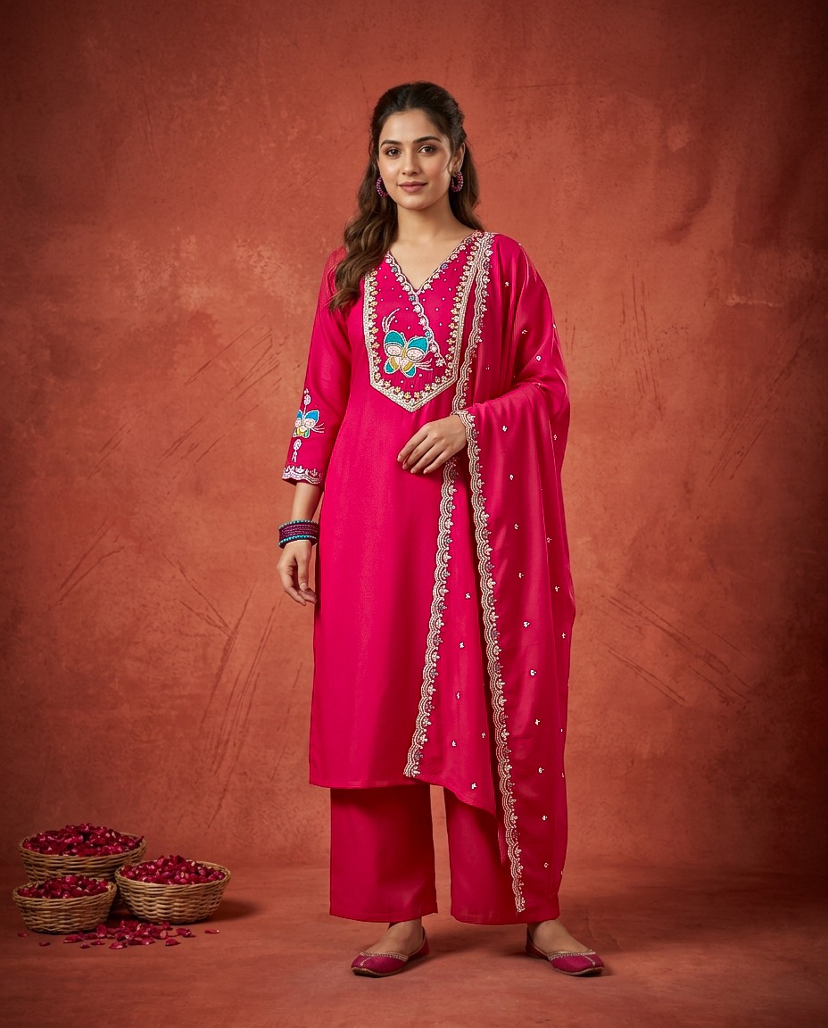 Naisha K 838 Rayon Embroidery Kurti Set With Dupatta Wholesale — Wholesale Readymade Suit, Vardan Ethnic wholesale from Surat — view 4