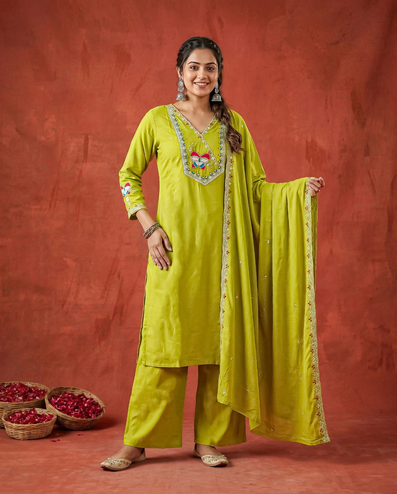 Naisha K 838 Rayon Embroidery Kurti Set With Dupatta Wholesale — Wholesale Readymade Suit, Vardan Ethnic wholesale from Surat — view 3