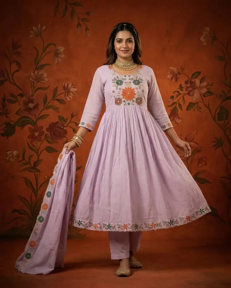 Naisha K 868 Mul Chanderi Kurti With Bottom Dupatta Set — Wholesale Kurti With Bottom Dupatta, Naisha wholesale from Surat — view 1