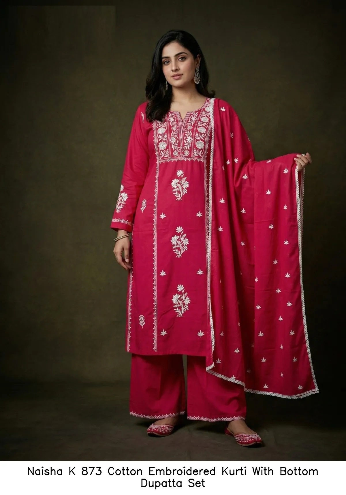 Naisha K 873 Cotton Embroidered Kurti With Bottom Dupatta Set — Wholesale Readymade Suit, Naisha wholesale from Surat - Gallery Image 10