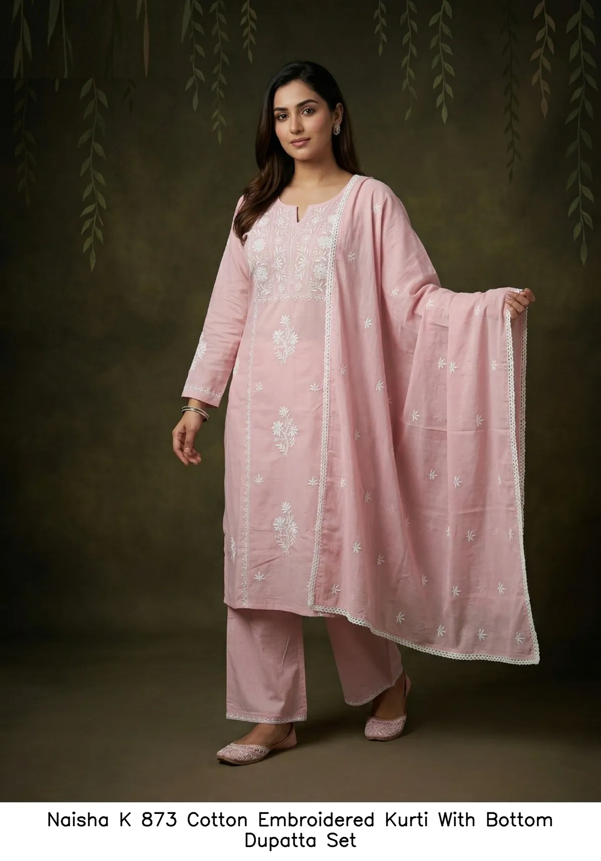 Naisha K 873 Cotton Embroidered Kurti With Bottom Dupatta Set — Wholesale Readymade Suit, Naisha wholesale from Surat — view 11