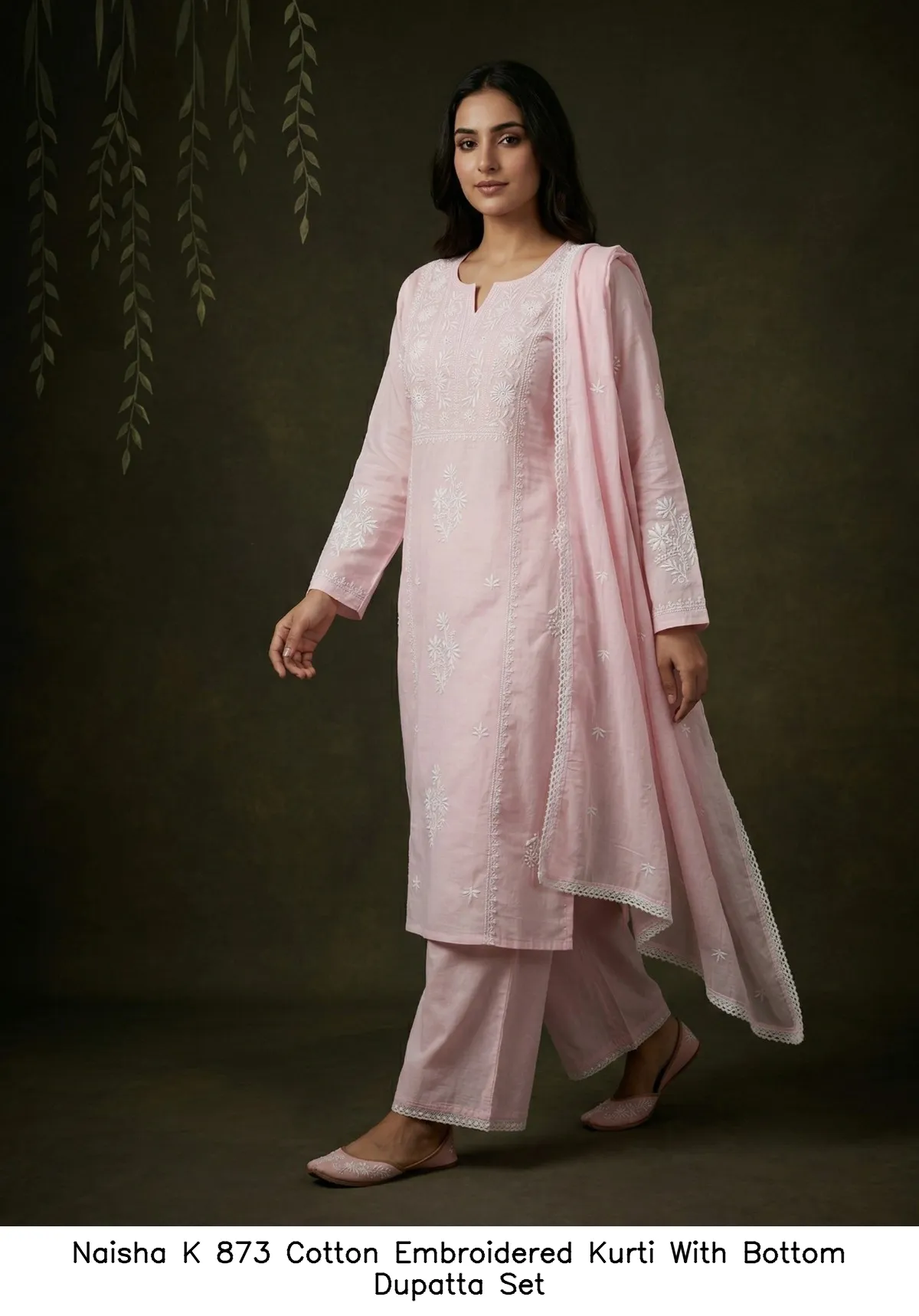 Naisha K 873 Cotton Embroidered Kurti With Bottom Dupatta Set — Wholesale Readymade Suit, Naisha wholesale from Surat - Gallery Image 3