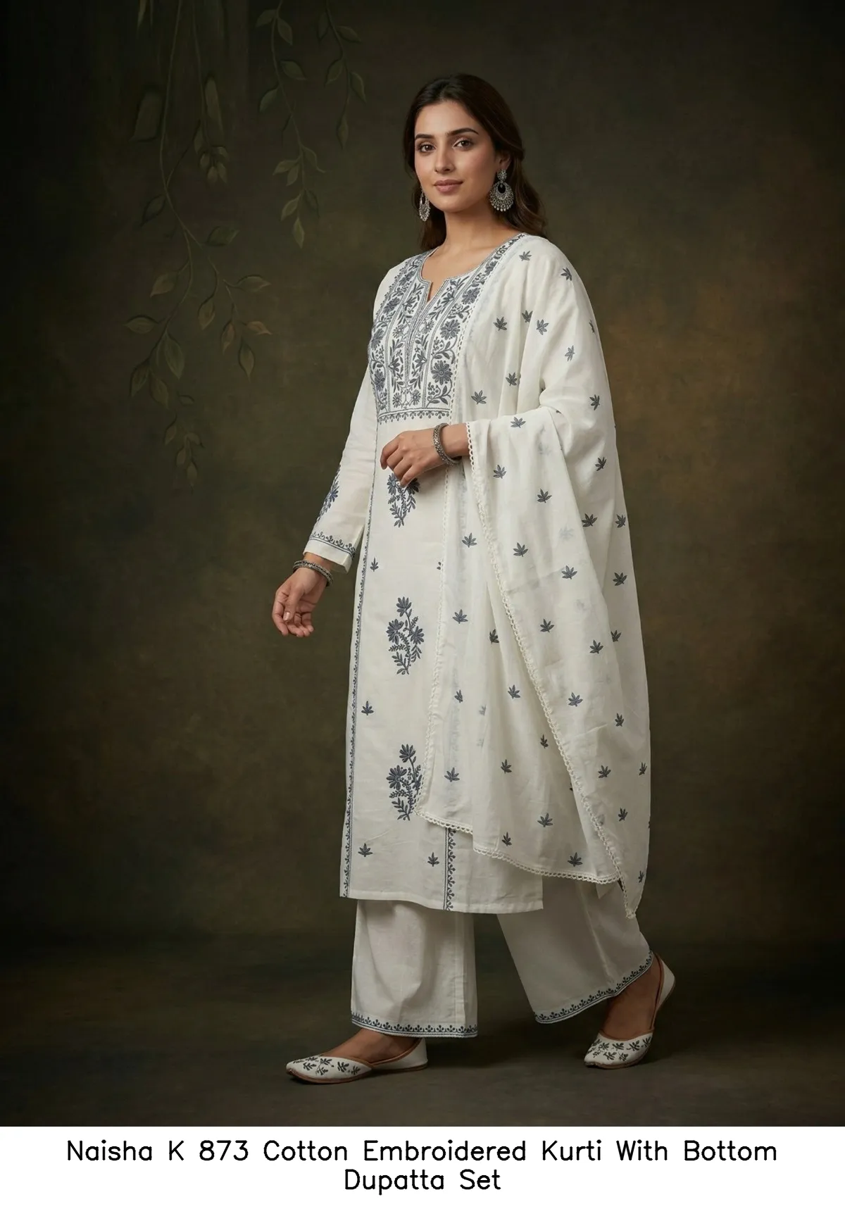 Naisha K 873 Cotton Embroidered Kurti With Bottom Dupatta Set — Wholesale Readymade Suit, Naisha wholesale from Surat - Gallery Image 4