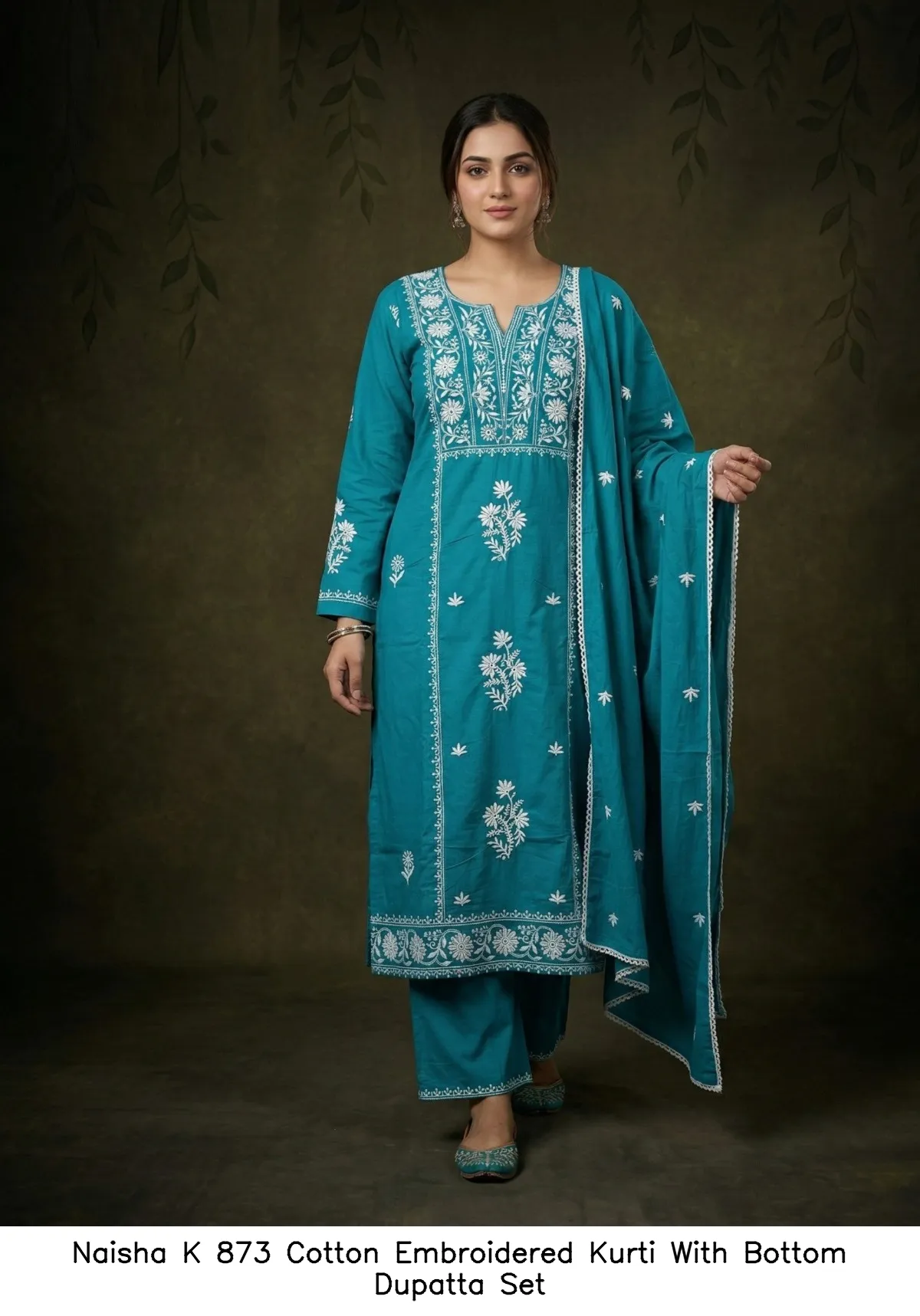 Naisha K 873 Cotton Embroidered Kurti With Bottom Dupatta Set — Wholesale Readymade Suit, Naisha wholesale from Surat - Gallery Image 7