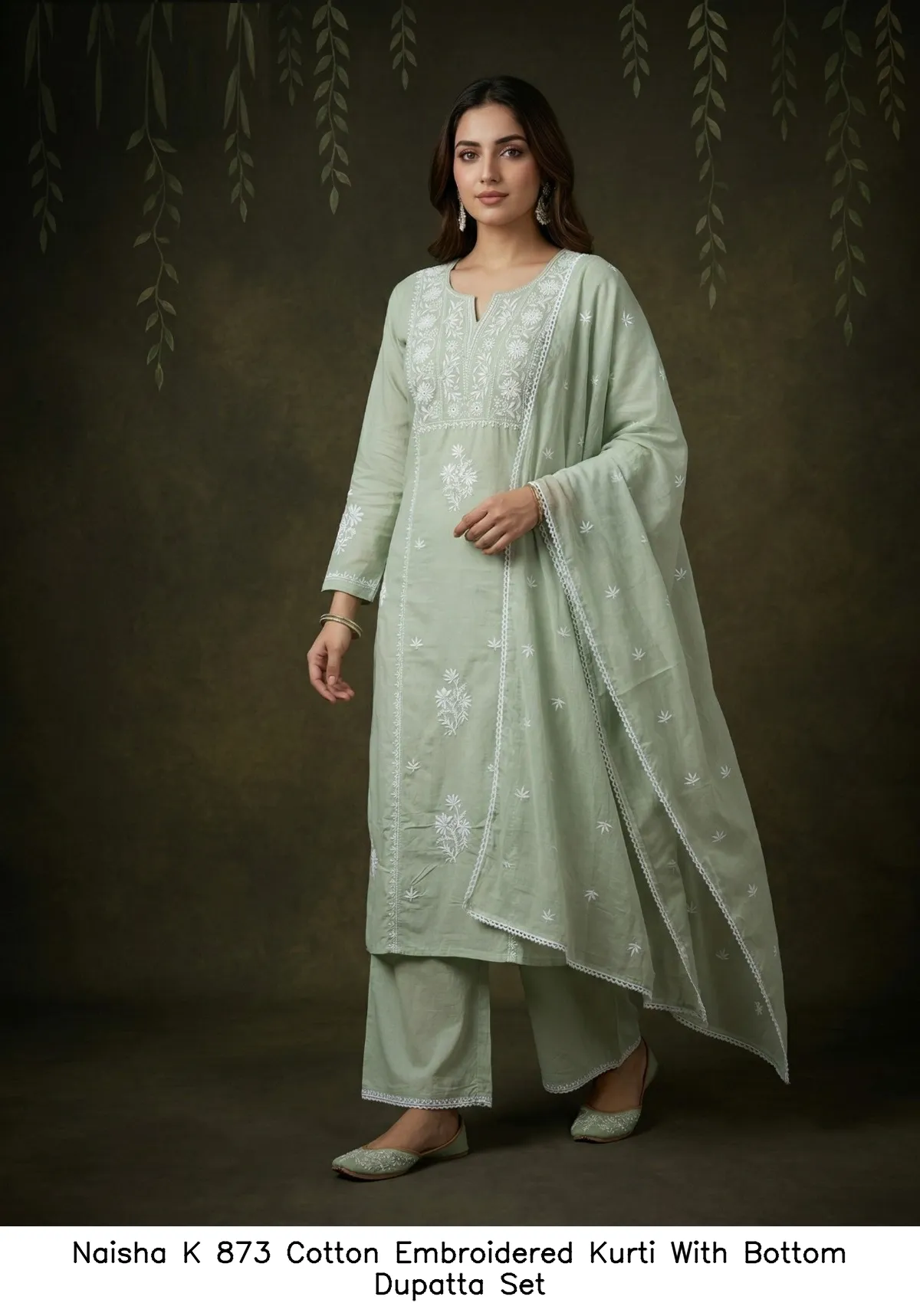 Naisha K 873 Cotton Embroidered Kurti With Bottom Dupatta Set — Wholesale Readymade Suit, Naisha wholesale from Surat - Gallery Image 8