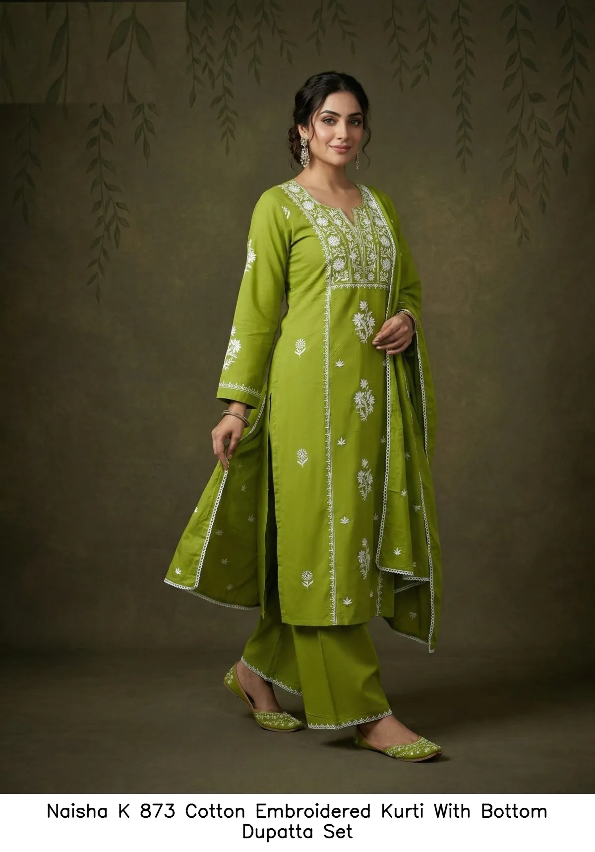 Naisha K 873 Cotton Embroidered Kurti With Bottom Dupatta Set — Wholesale Readymade Suit, Naisha wholesale from Surat - Gallery Image 9