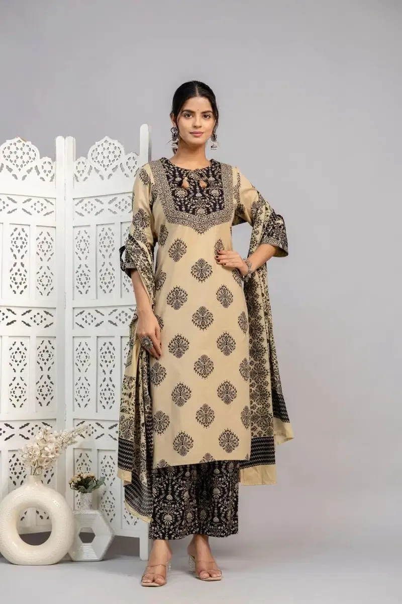 Naisha K 875 Cotton Kurti With Bottom Dupatta Set