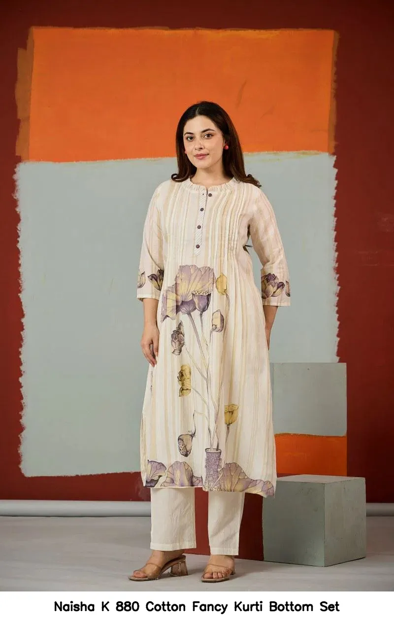 Naisha K 880 Cotton Fancy Kurti Bottom Set — Wholesale Cotton Kurti Pant Set, Naisha wholesale from Surat — view 2