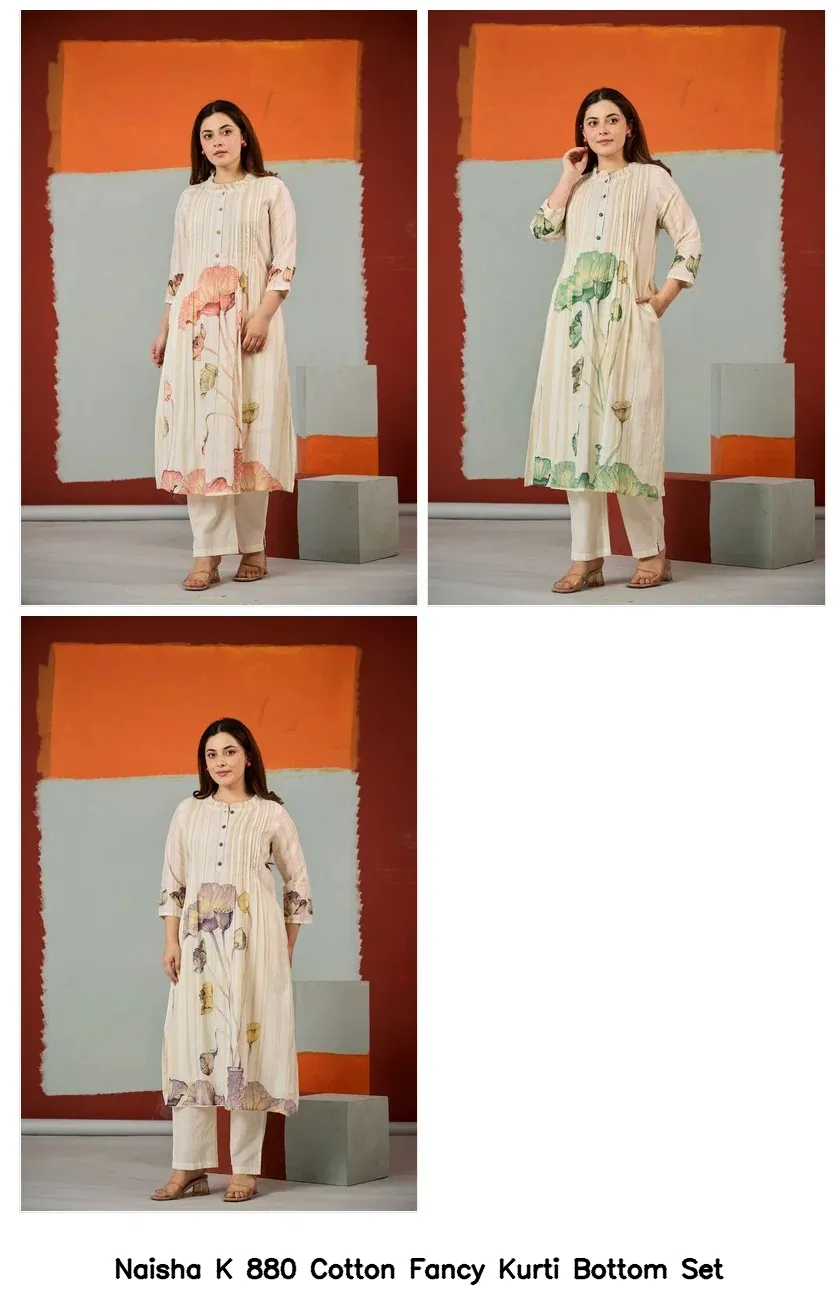 Naisha K 880 Cotton Fancy Kurti Bottom Set — Wholesale Cotton Kurti Pant Set, Naisha wholesale from Surat — view 3