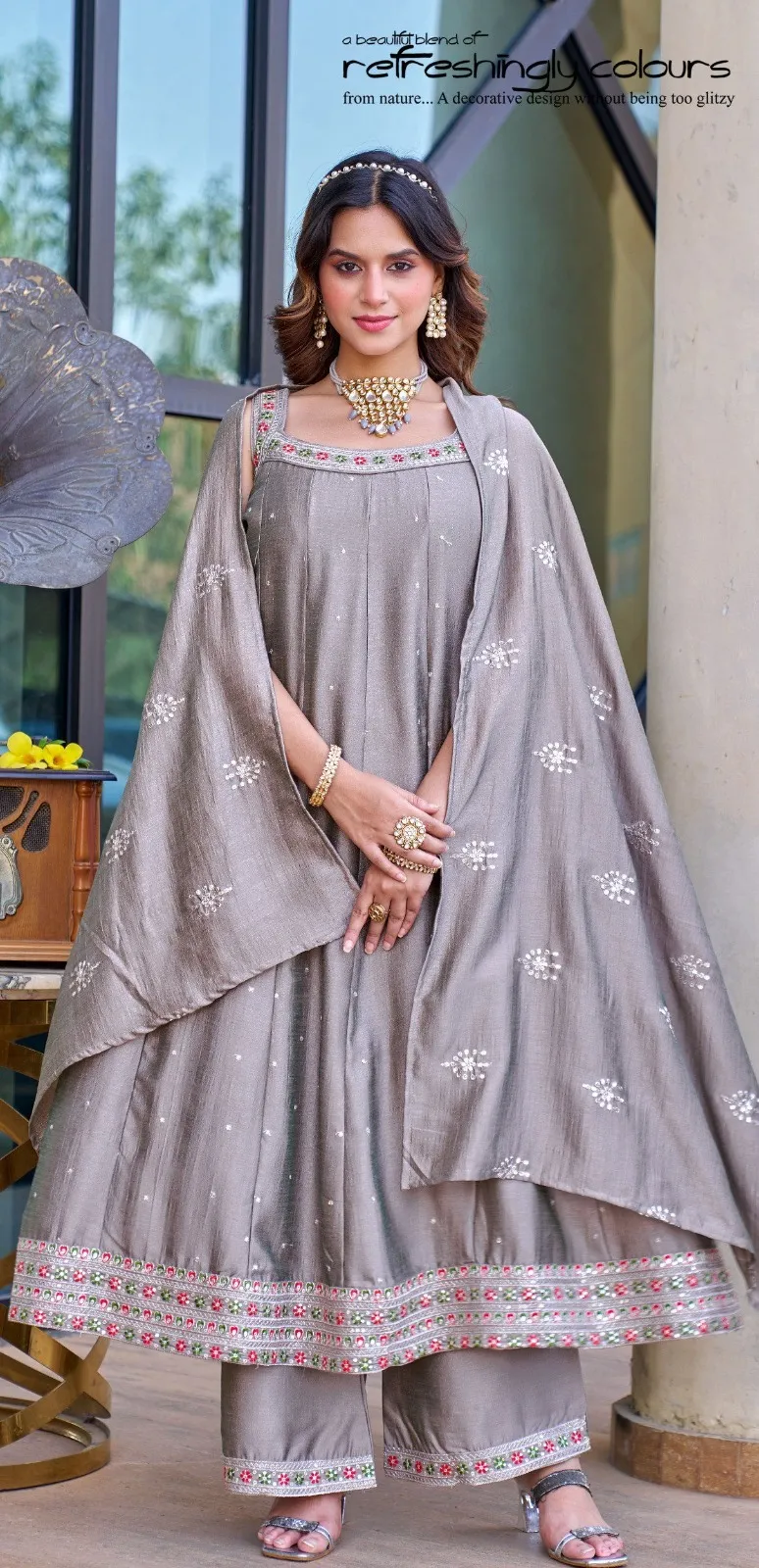 Naisha K 881 Vichitra Silk Embroidered Ghera Concept Readymade Salwar Suit