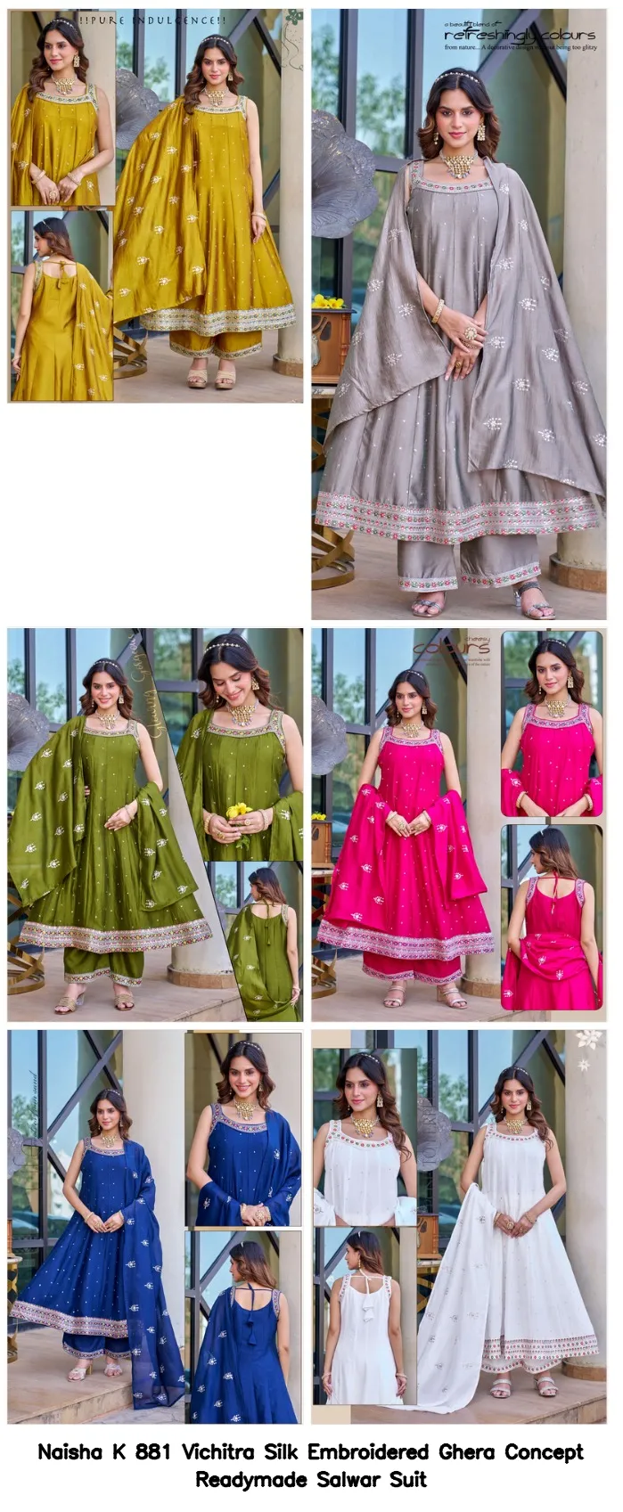 Naisha K 881 Vichitra Silk Embroidered Ghera Concept Readymade Salwar Suit — Wholesale Salwar Suits, Naisha wholesale from Surat - Gallery Image 2
