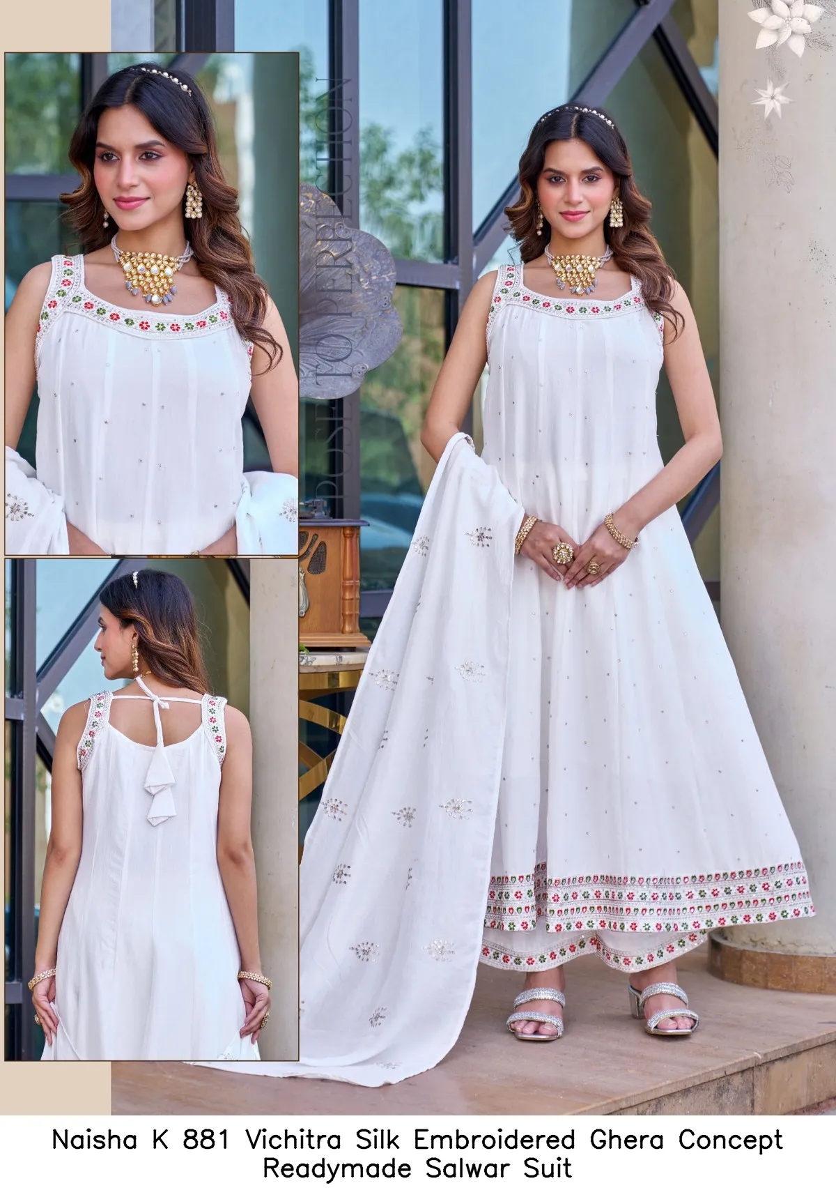 Naisha K 881 Vichitra Silk Embroidered Ghera Concept Readymade Salwar Suit — Wholesale Salwar Suits, Naisha wholesale from Surat - Gallery Image 6