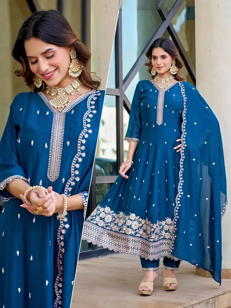 Naisha K 884 Vichitra Silk Ghera Conecpt Readymade Salwar Suit — Wholesale Salwar Suits, Naisha wholesale from Surat — view 1