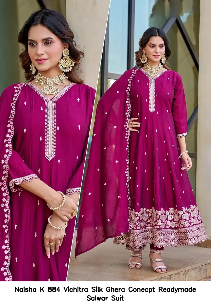 Naisha K 884 Vichitra Silk Ghera Conecpt Readymade Salwar Suit — Wholesale Salwar Suits, Naisha wholesale from Surat - Gallery Image 3