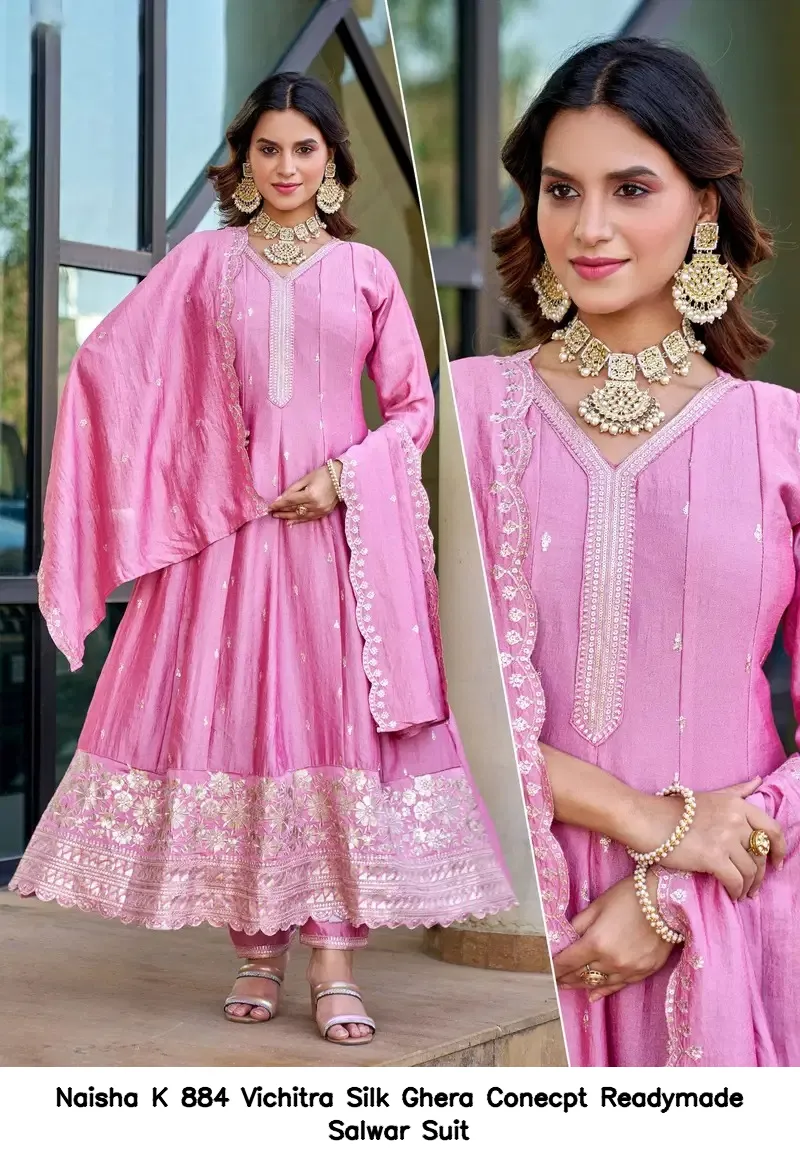 Naisha K 884 Vichitra Silk Ghera Conecpt Readymade Salwar Suit — Wholesale Salwar Suits, Naisha wholesale from Surat - Gallery Image 4