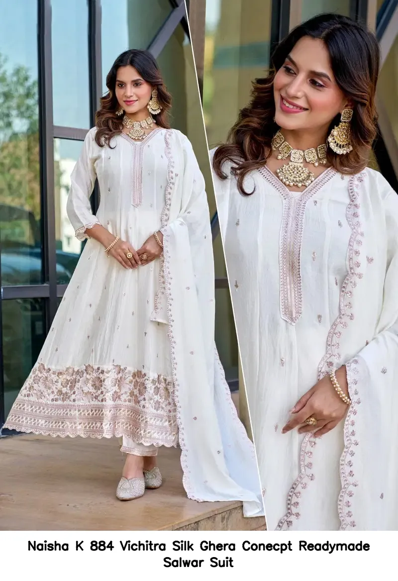Naisha K 884 Vichitra Silk Ghera Conecpt Readymade Salwar Suit — Wholesale Salwar Suits, Naisha wholesale from Surat - Gallery Image 5