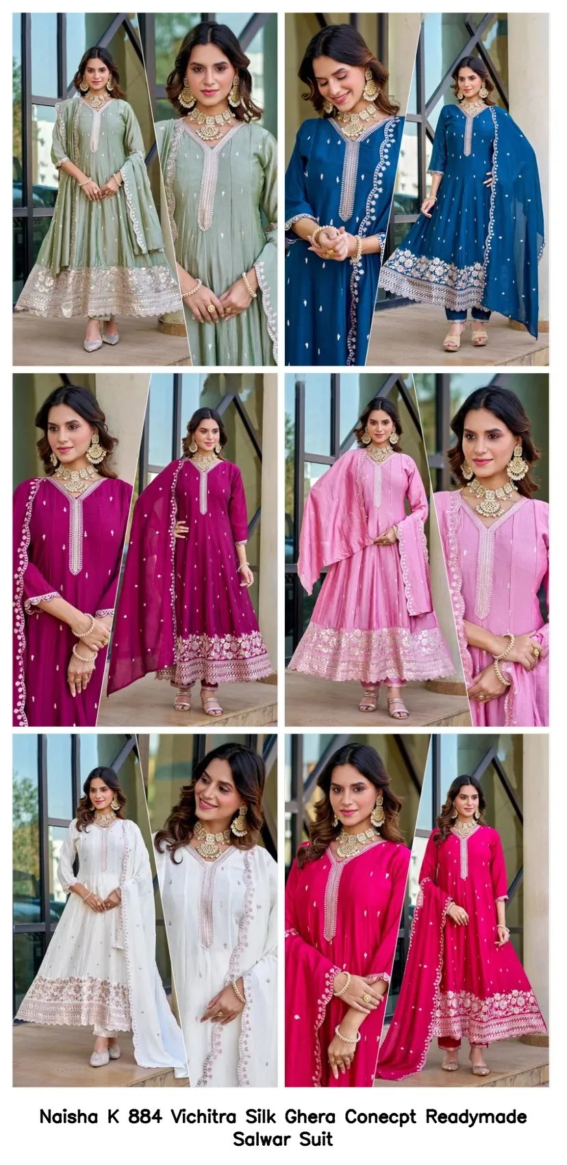 Naisha K 884 Vichitra Silk Ghera Conecpt Readymade Salwar Suit — Wholesale Salwar Suits, Naisha wholesale from Surat - Gallery Image 6