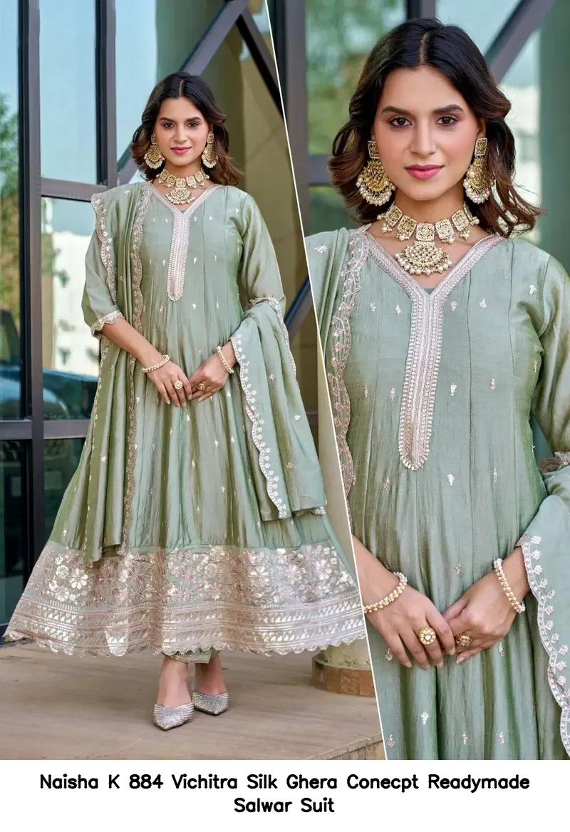 Naisha K 884 Vichitra Silk Ghera Conecpt  Readymade Salwar Suit — Wholesale Salwar Suits, Naisha wholesale from Surat — view 7