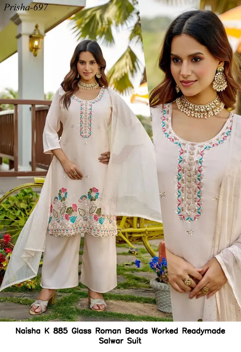 Naisha K 885 Glass Roman Beads Worked  Readymade Salwar Suit — Wholesale Salwar Suits, Naisha wholesale from Surat — view 2