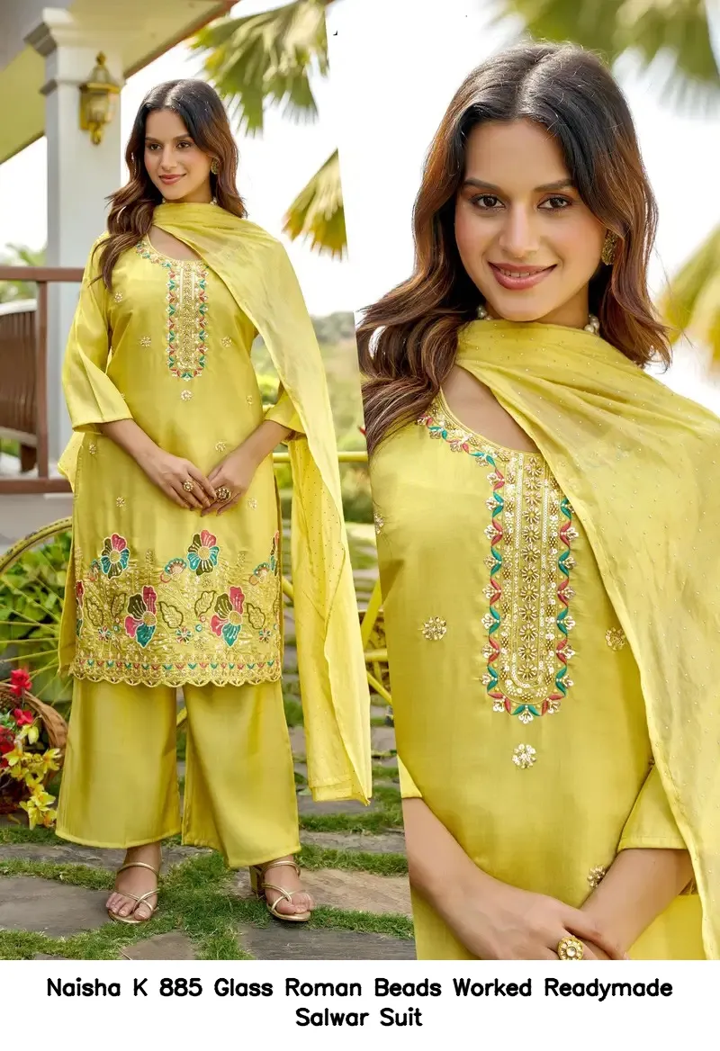 Naisha K 885 Glass Roman Beads Worked  Readymade Salwar Suit — Wholesale Salwar Suits, Naisha wholesale from Surat — view 3