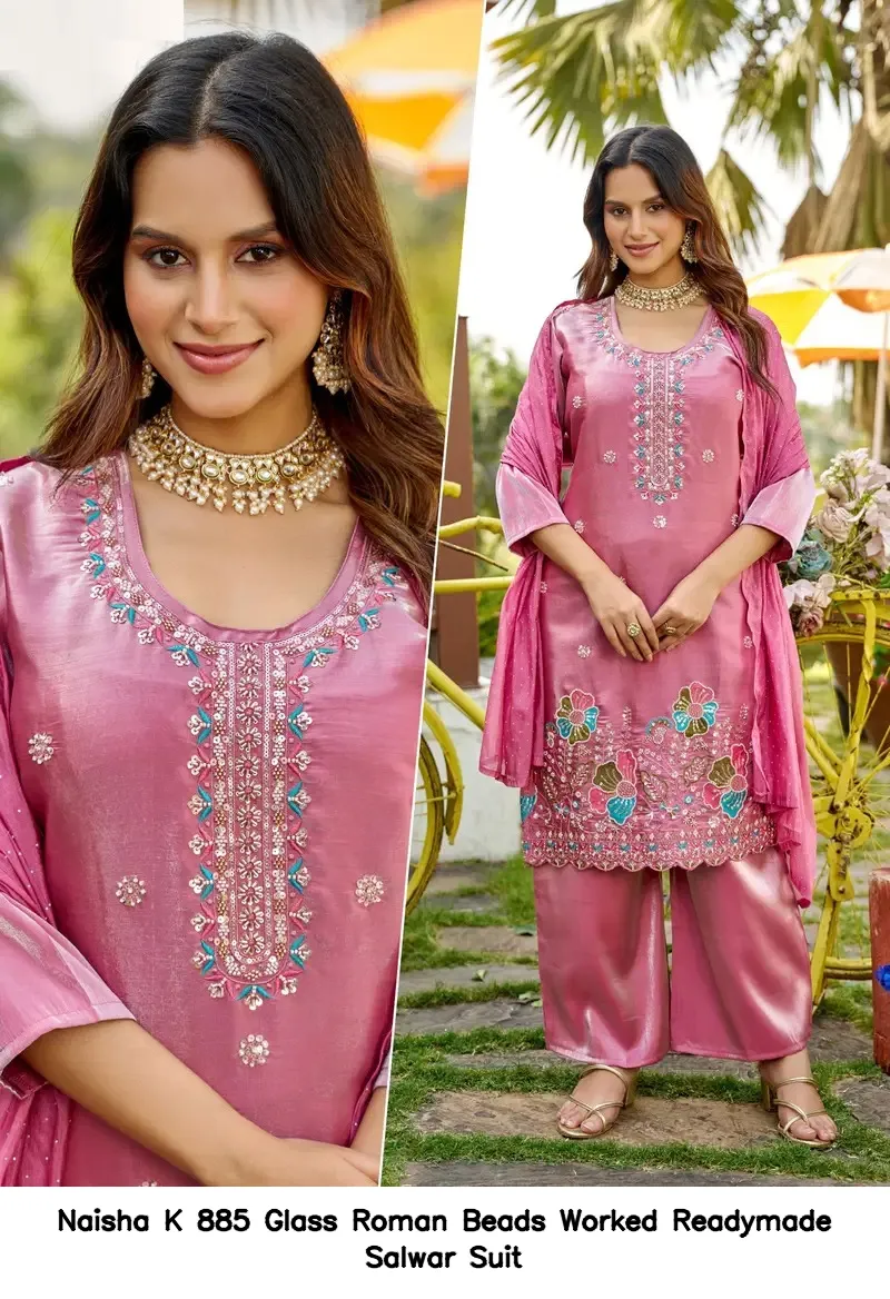 Naisha K 885 Glass Roman Beads Worked  Readymade Salwar Suit — Wholesale Salwar Suits, Naisha wholesale from Surat — view 4