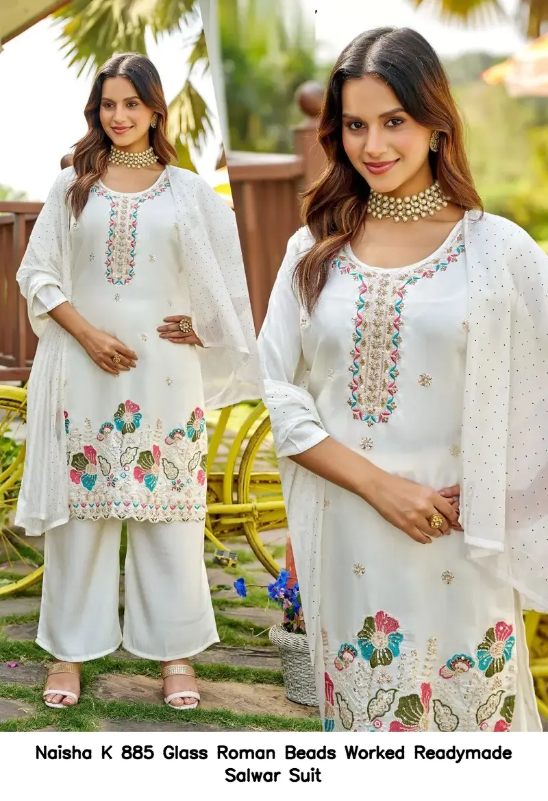 Naisha K 885 Glass Roman Beads Worked  Readymade Salwar Suit — Wholesale Salwar Suits, Naisha wholesale from Surat — view 7