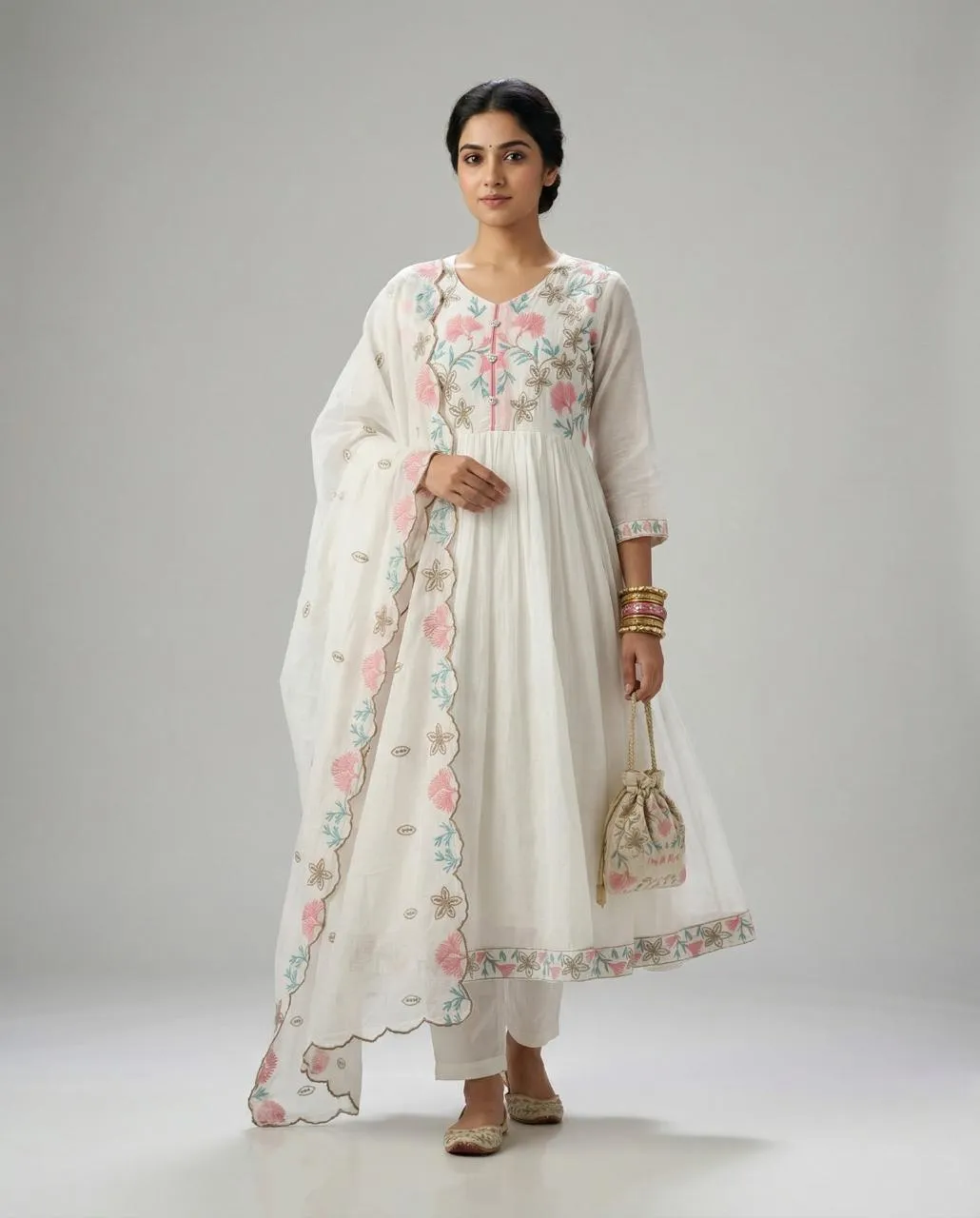 Naisha K 897 Mul Chanderi Anarkali Readymade Salwar Suit