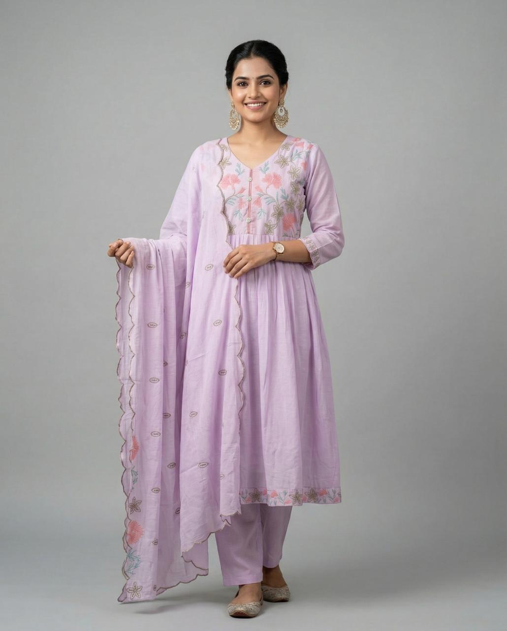 Naisha K 897 Mul Chanderi Anarkali Readymade Salwar Suit — Wholesale Readymade Suit, Naisha wholesale from Surat — view 3