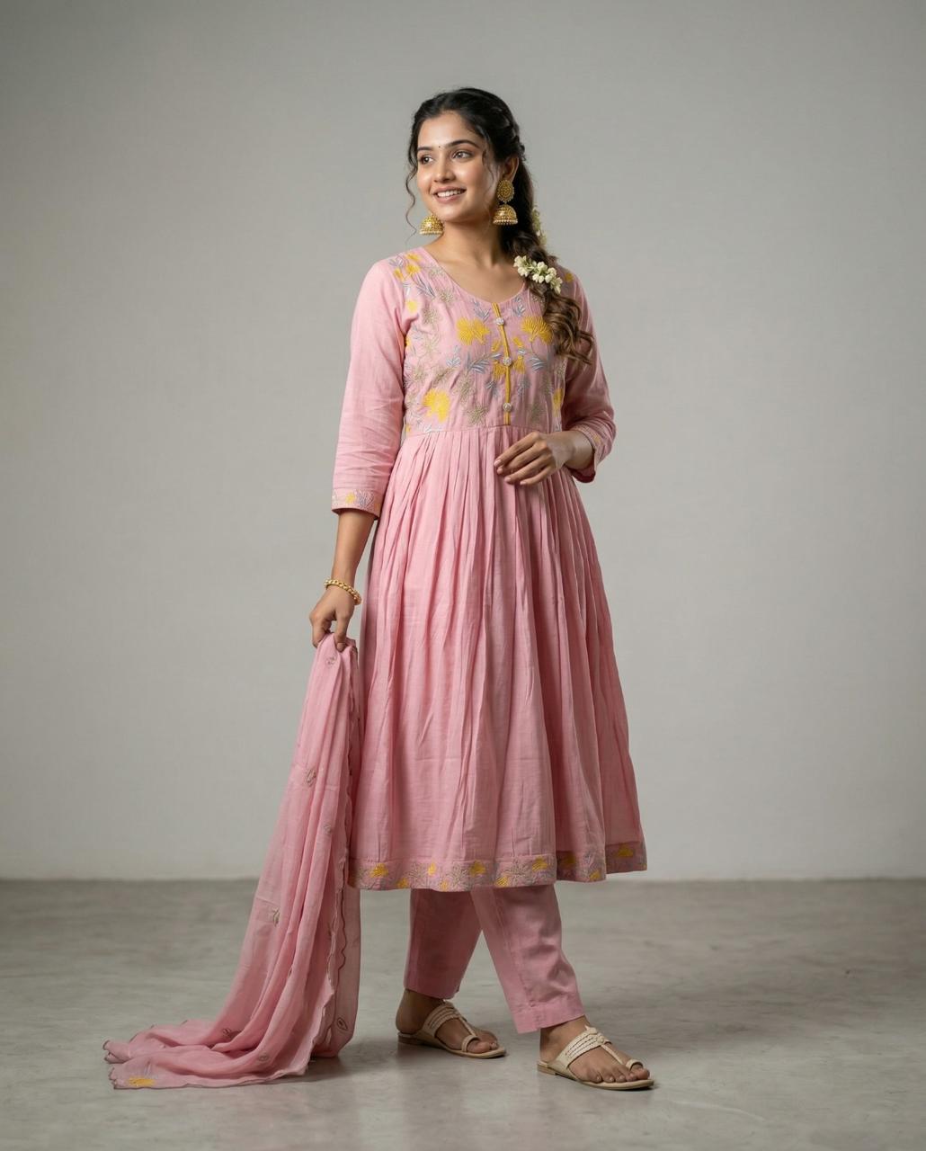 Naisha K 897 Mul Chanderi Anarkali Readymade Salwar Suit — Wholesale Readymade Suit, Naisha wholesale from Surat — view 4