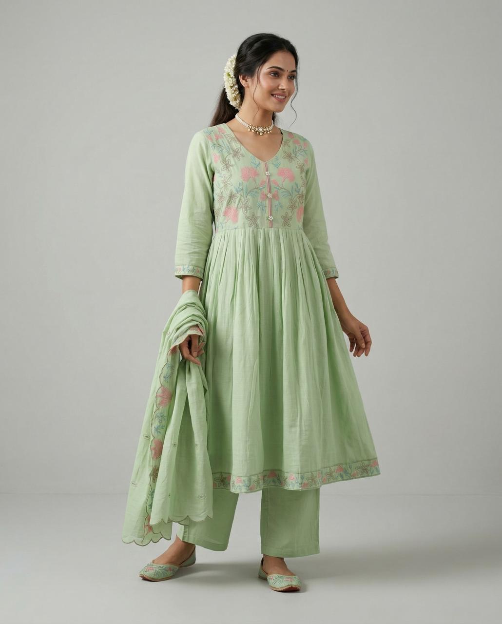 Naisha K 897 Mul Chanderi Anarkali Readymade Salwar Suit — Wholesale Readymade Suit, Naisha wholesale from Surat — view 5