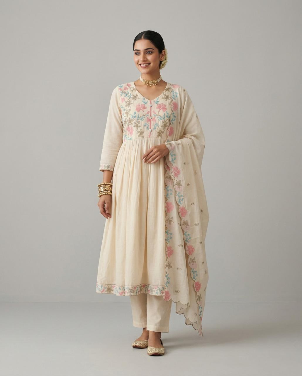 Naisha K 897 Mul Chanderi Anarkali Readymade Salwar Suit — Wholesale Readymade Suit, Naisha wholesale from Surat — view 2