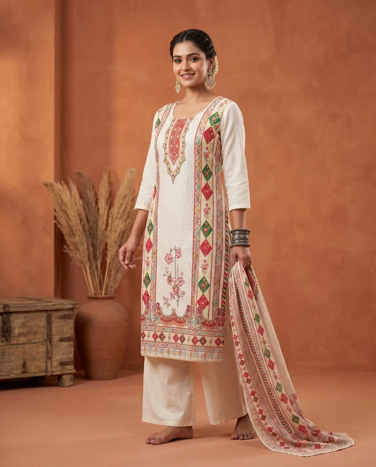 Naisha K 910 Cotton Shiffli Worked Readymade Suit — Designer Readymade Suits, Naisha wholesale from Surat — view 1