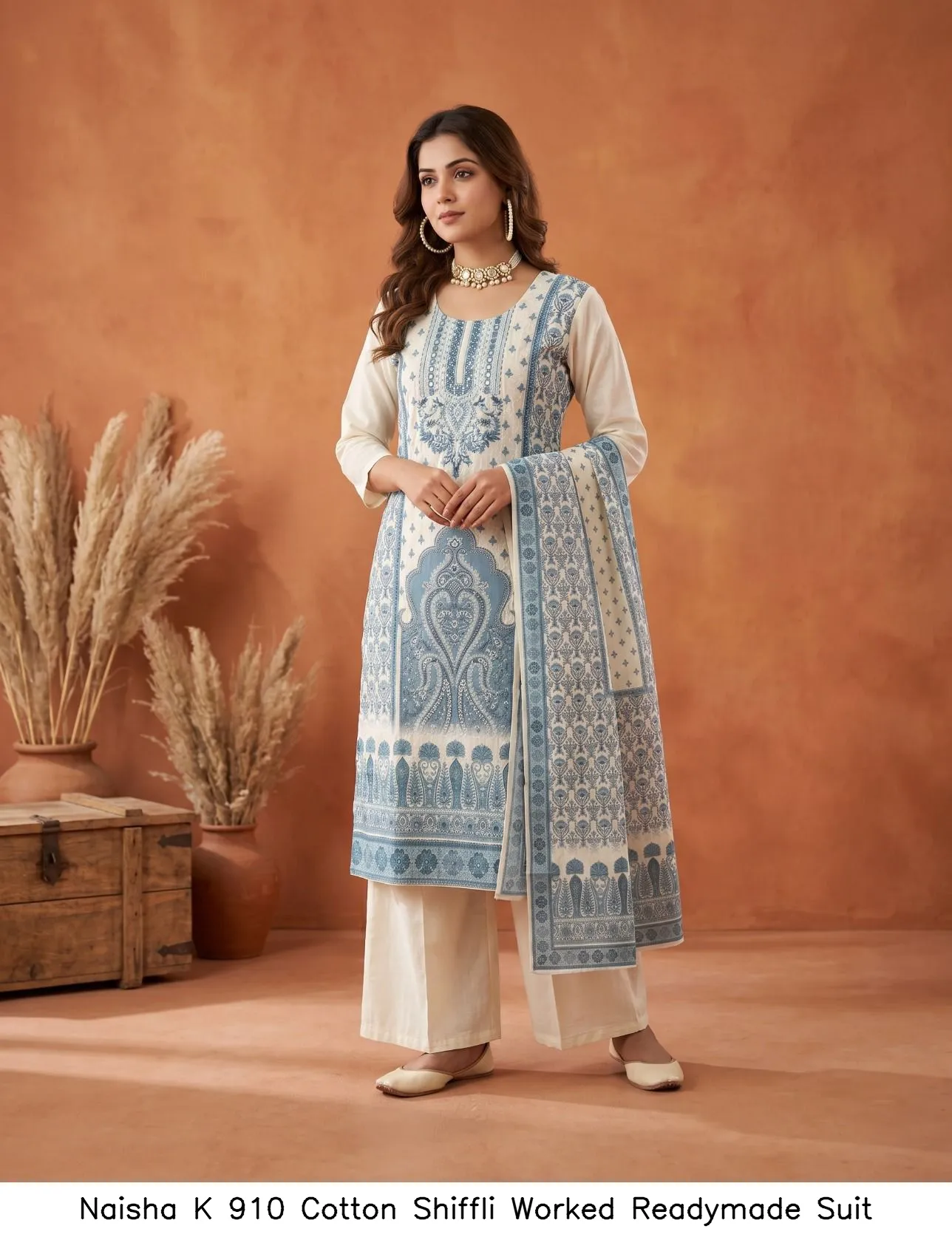 Naisha K 910 Cotton Shiffli Worked Readymade Suit — Designer Readymade Suits, Naisha wholesale from Surat - Gallery Image 4