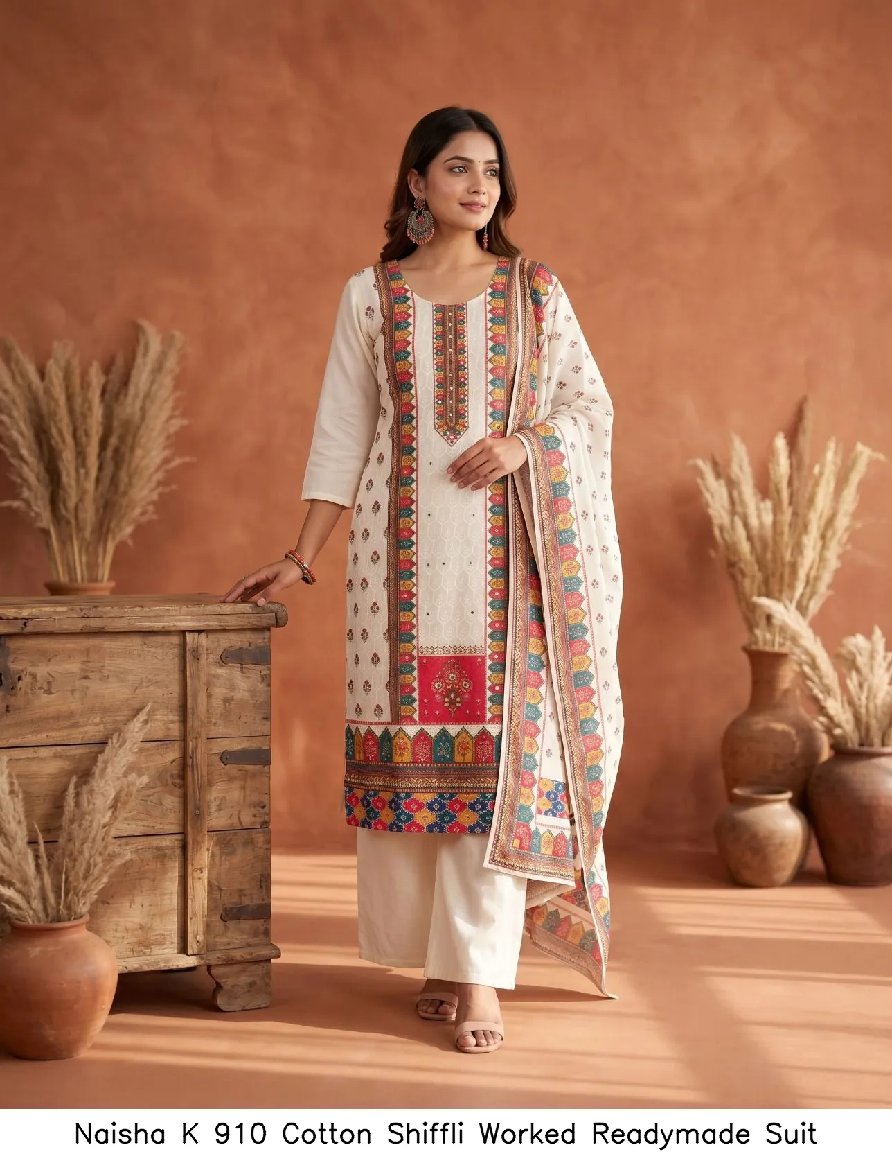 Naisha K 910 Cotton Shiffli Worked Readymade Suit — Designer Readymade Suits, Naisha wholesale from Surat - Gallery Image 5