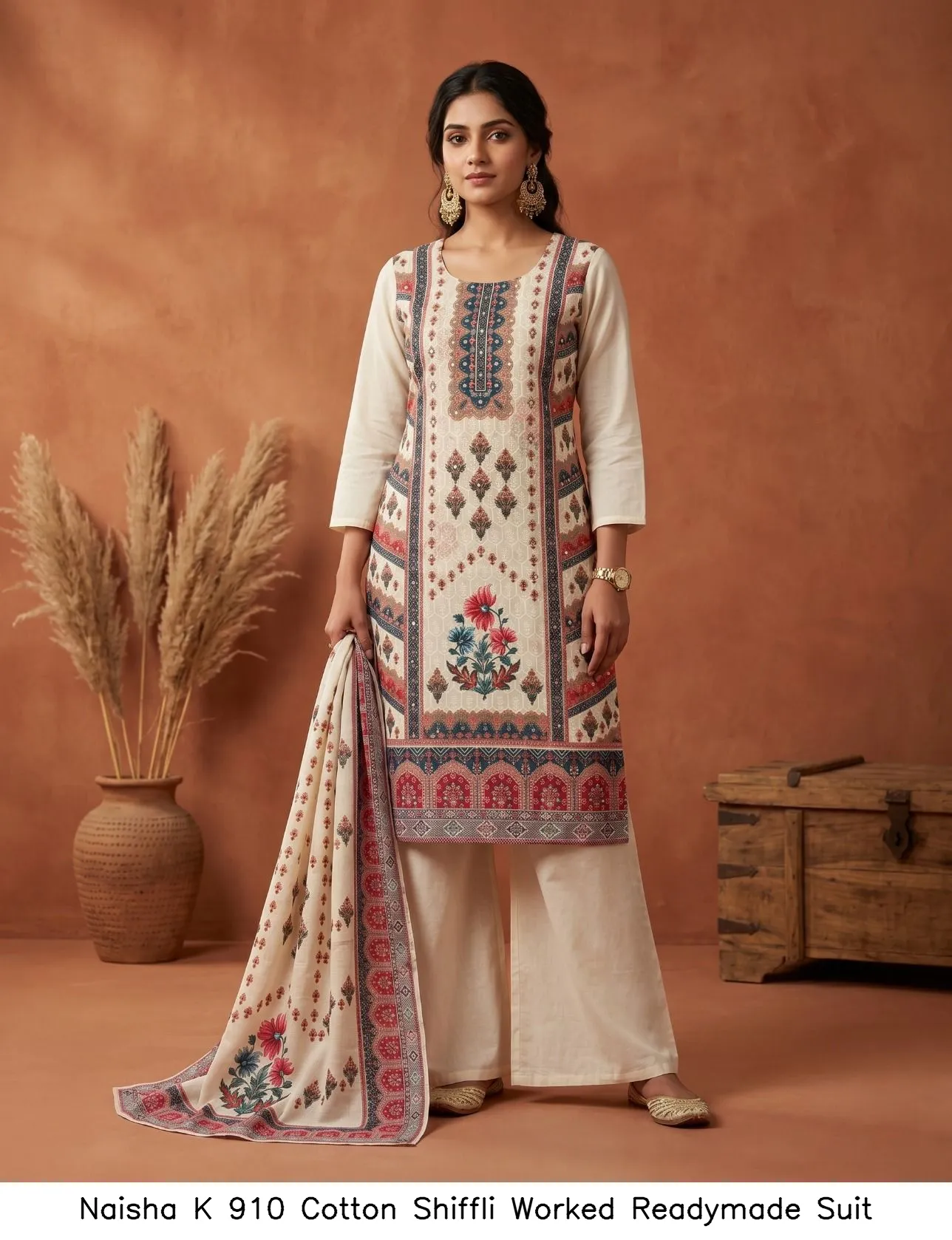 Naisha K 910 Cotton Shiffli Worked Readymade Suit — Designer Readymade Suits, Naisha wholesale from Surat — view 6