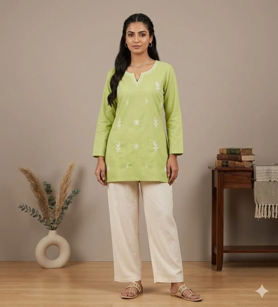 Naisha K 912 Cambric Cotton Plain Embroidered Short Tops