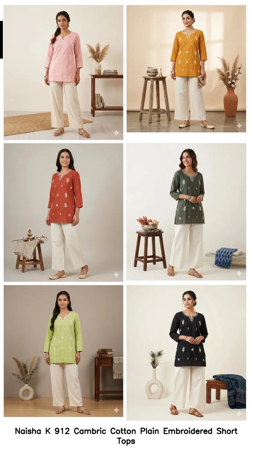 Naisha K 912 Cambric Cotton Plain Embroidered Short Tops — Western Wear, Naisha wholesale from Surat — view 7