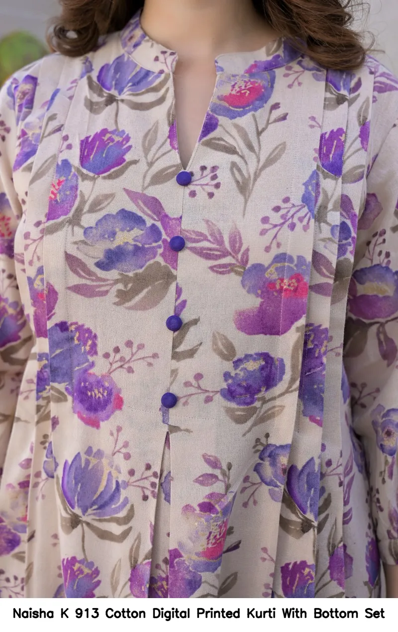 Naisha K 913 Cotton Digital Printed Kurti With Bottom Set — Wholesale Cotton Kurti Pant Set, Naisha wholesale from Surat — view 2