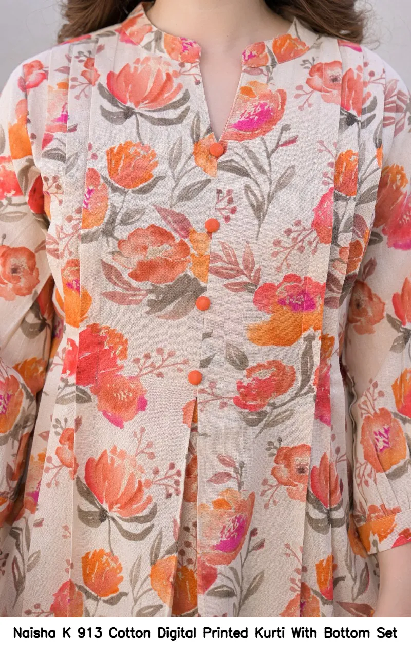 Naisha K 913 Cotton Digital Printed Kurti With Bottom Set — Wholesale Cotton Kurti Pant Set, Naisha wholesale from Surat — view 3