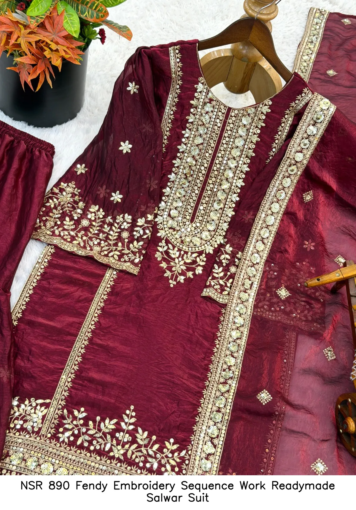 NSR 890 Fendy Embroidery Sequence Work Readymade Salwar Suit — Wholesale Salwar Suits, Vardan Ethnic wholesale from Surat - Gallery Image 5