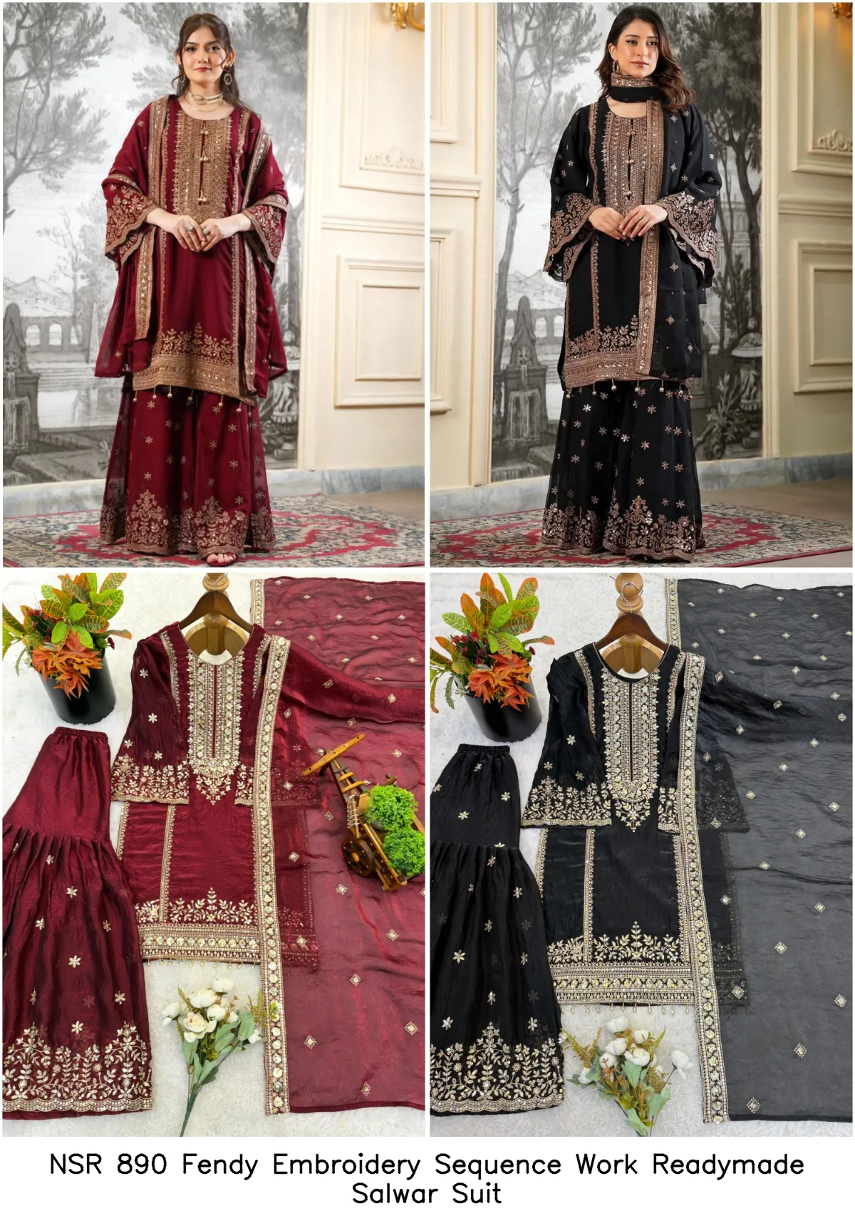 NSR 890 Fendy Embroidery Sequence Work Readymade Salwar Suit — Wholesale Salwar Suits, Vardan Ethnic wholesale from Surat - Gallery Image 6